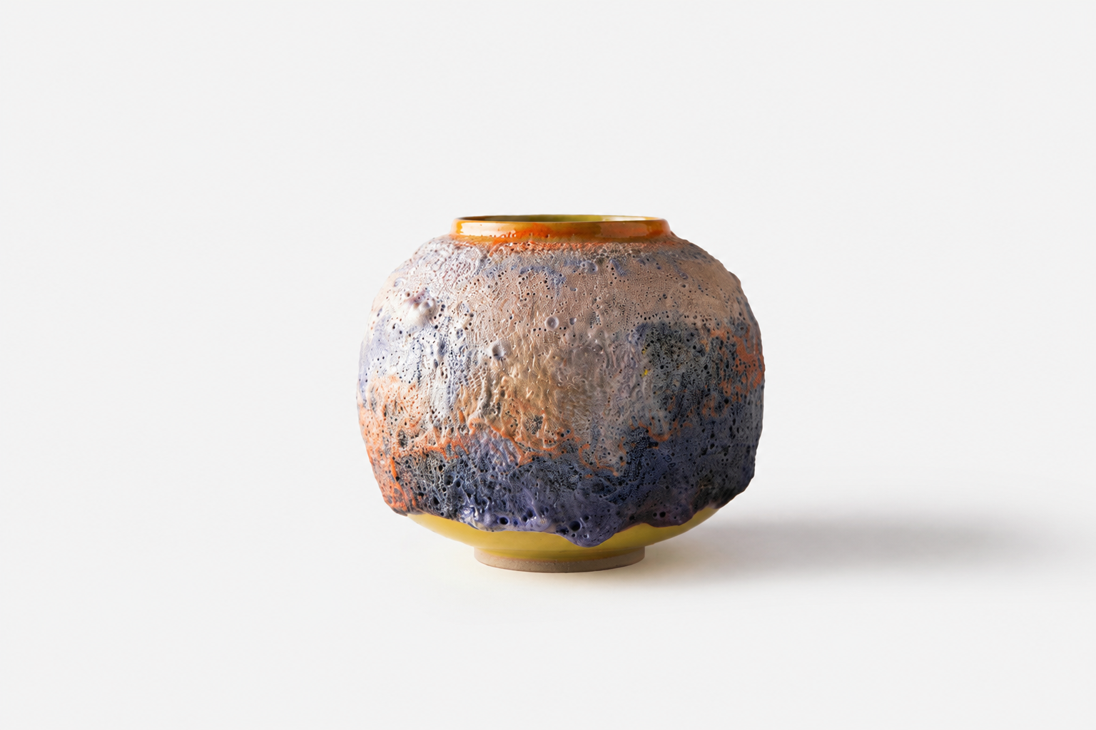 Small Moon Jar with layered orange, purple and blue glazes